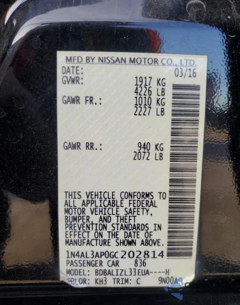 2016 Nissan Altima 2.5 from USA, damaged, VIN 1N4AL3AP0GC202814